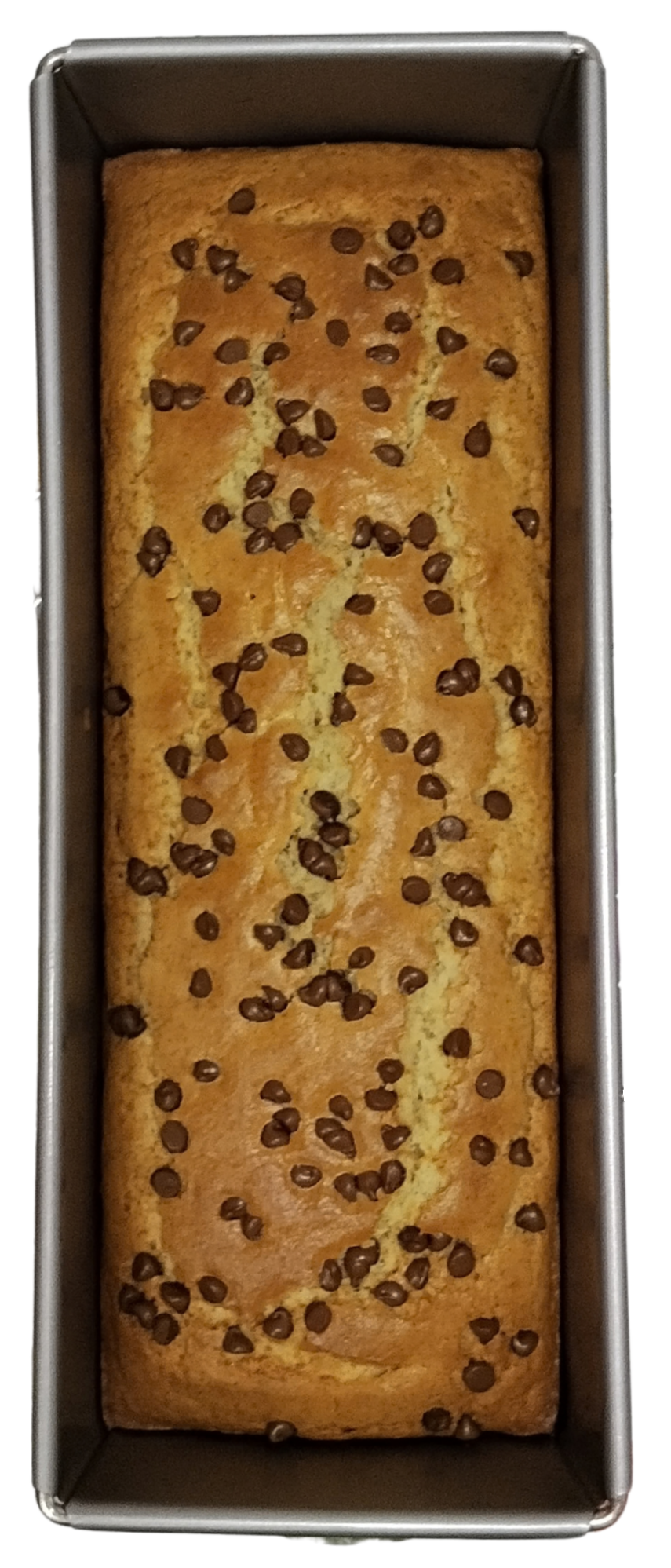 bizcocho de mantequilla de cacahuete con pepitas de chocolate en molde